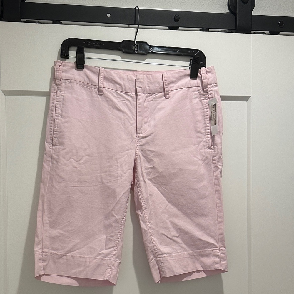 Women’s baby pink mid rise Bermuda shorts